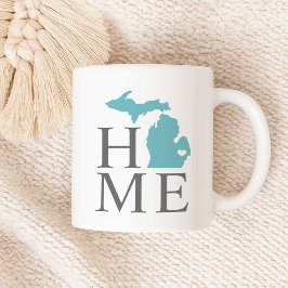 Caneca De Café Coração do Estado de Michigan em Azul Água