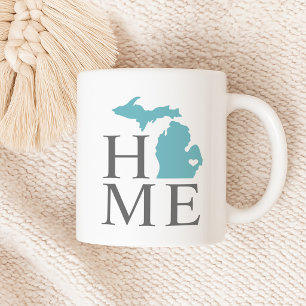 Caneca De Café Coração do Estado de Michigan em Azul Água