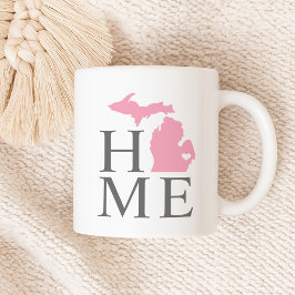 Caneca De Café Coração do Estado de Michigan Rosa e Cinza em Casa