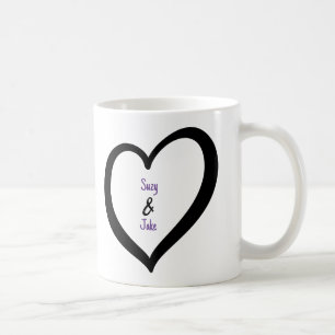 Caneca De Café Coração do Monograma Simples do Namorados