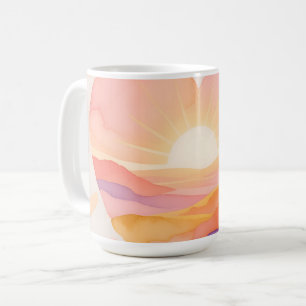 Caneca De Café Coração do Pôr do Sol em Aquarela Serenidade