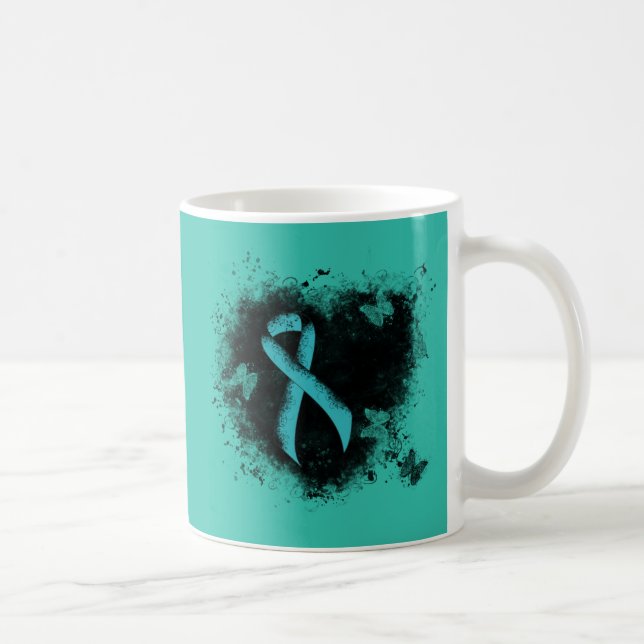 Caneca De Café Coração do Téal Ribbon Grunge (Direita)