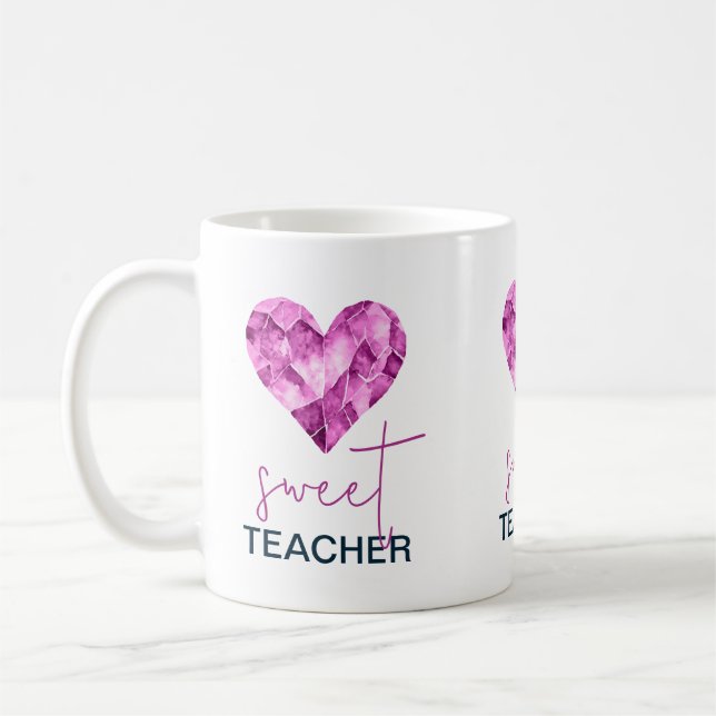 Caneca De Café Coração doce de professor em roxo (Esquerda)