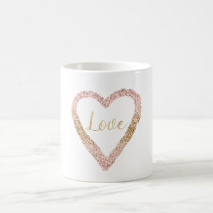 Caneca De Café Coração Dourada brilhante de amor brilhante
