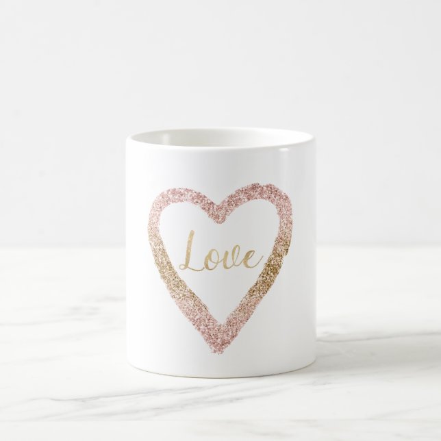 Caneca De Café Coração Dourada brilhante de amor brilhante (Centro)