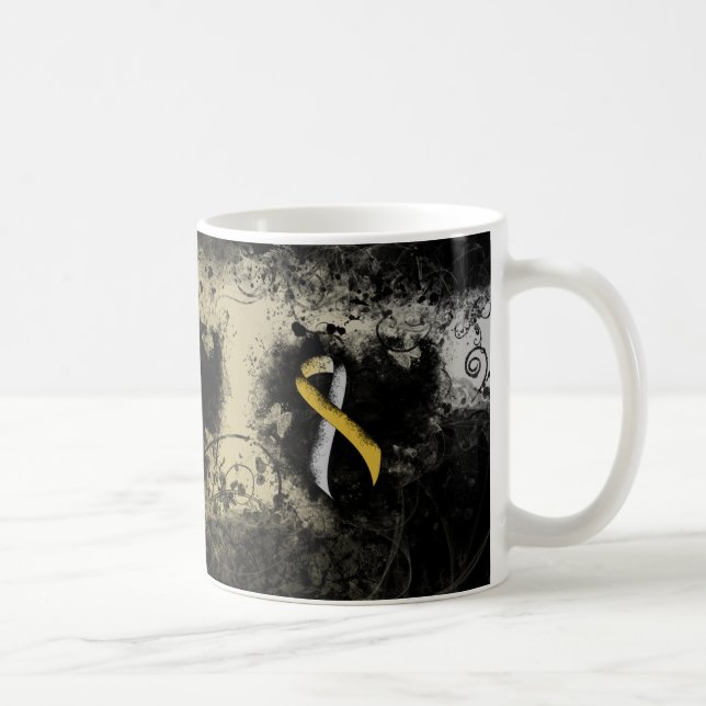 Caneca De Café Coração Dourado e Silver Ribbon Grunge (Direita)