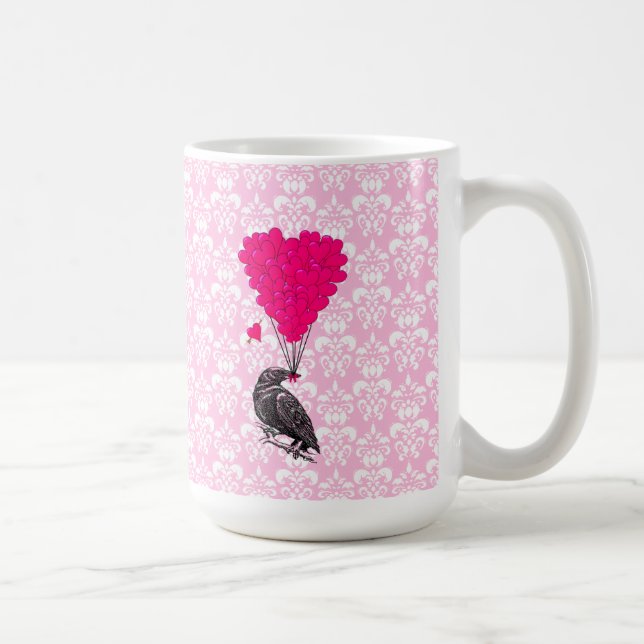 Caneca De Café Coração e coração no damasco rosa (Direita)