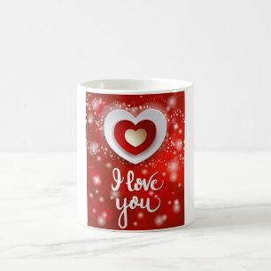 Caneca De Café Coração e estrelas em vermelho