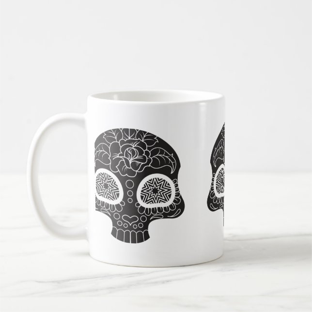 Caneca De Café Coração e Flor de Crânio de Açúcar (Esquerda)