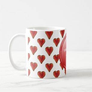 Caneca De Café Coração Engraçado Padrão de ouro vermelho + seu tr
