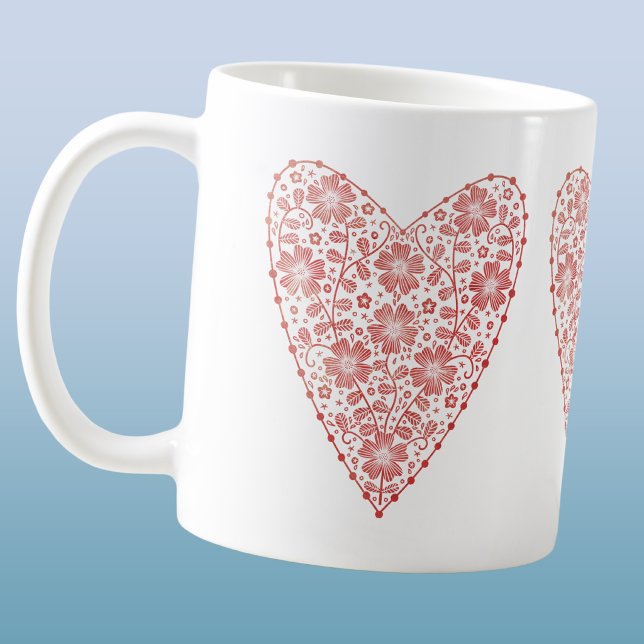 Caneca De Café Coração Escandinavo Vermelho Branco (Criador carregado)