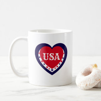 Caneca De Café Coração Festivo Vermelho Branco Azul Patriótico do