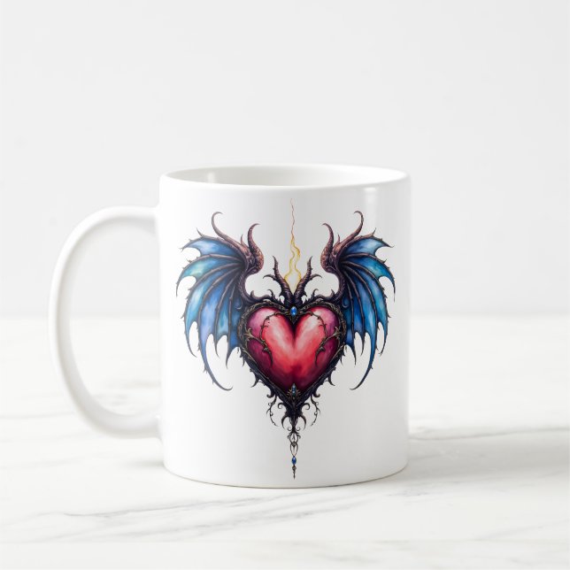 Caneca De Café Coração Flamebound da Lua – Amor Cósmico Gótico (Esquerda)