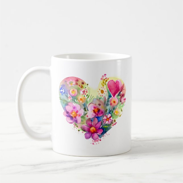 Caneca De Café Coração Floral com Citação Inspiradora (Esquerda)