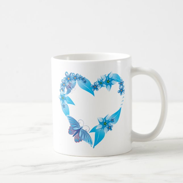 Caneca De Café Coração Floral da Borboleta Azul (Direita)