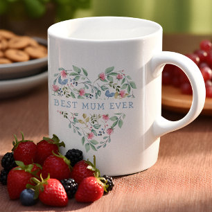 Caneca De Café Coração Floral em Aquarela Melhor Mãe de Todas