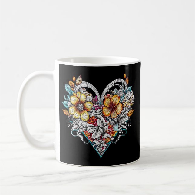 Caneca De Café Coração Floral Personalizado com Mensagem Sentimen (Esquerda)
