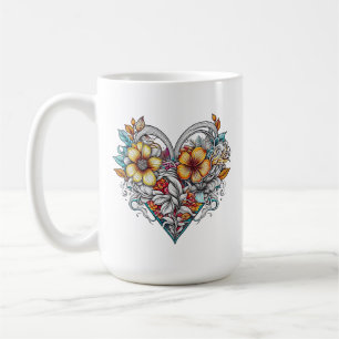 Caneca De Café Coração Floral Personalizado com Mensagem Sentimen