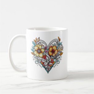 Caneca De Café Coração Floral Personalizado com Mensagem Sentimen