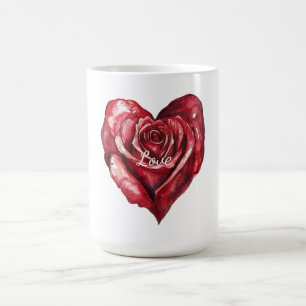 Caneca De Café Coração Floral Romântico Rosa vermelha