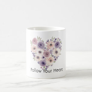 Caneca De Café Coração Floral Rosa Roxo Branco