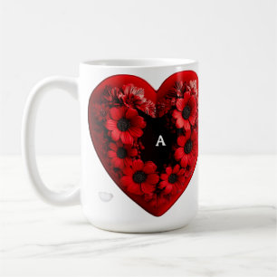 Caneca De Café Coração Floral Vermelho Feito De Flores