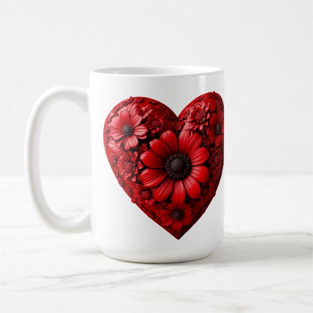 Caneca De Café Coração Floral Vermelho Feito De Flores (Esquerda)