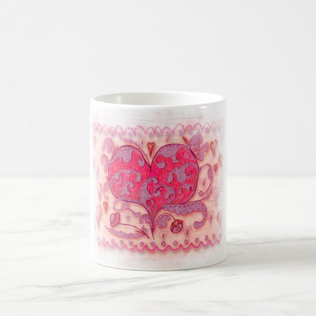 Caneca De Café Coração Folk Art com folhas e flores (Centro)
