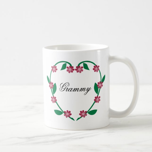 Caneca De Café Coração-Grammy elegante da flor (Direita)