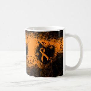 Caneca De Café Coração Grunge de Fita Laranja