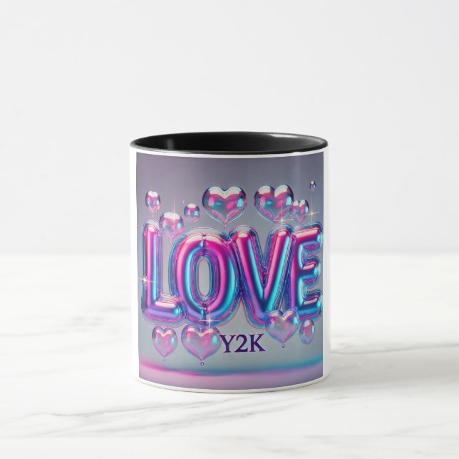 Caneca de Café Coração Iridescente 3D Holográfico (Centro)