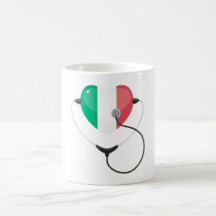 Caneca De Café Coração Italiano com Estetoscópio de Saúde