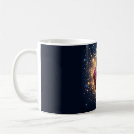 Caneca De Café Coração Místico Dourado Coronado no Espaço