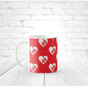 Caneca De Café Coração Moderno e Peças de Puzzle Dia dos Namora
