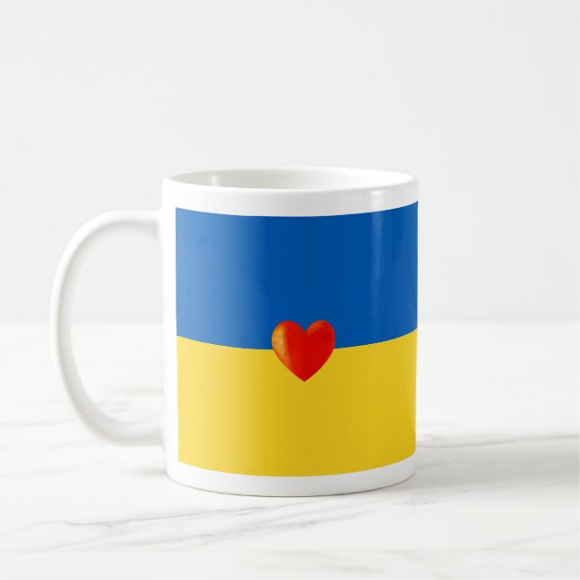 Caneca De Café Coração nas Cores de Bandeira da Ucrânia (Esquerda)