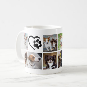 Caneca De Café Coração Pawprint Collage de 10 Cachorros Simples