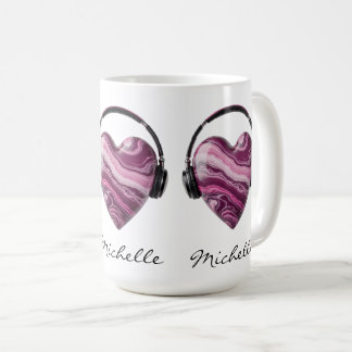 Caneca De Café Coração Personalizado e Fones de Ouvido