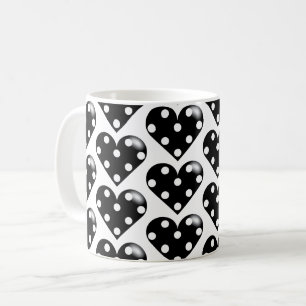 Caneca De Café Coração Preto com Bolinhas