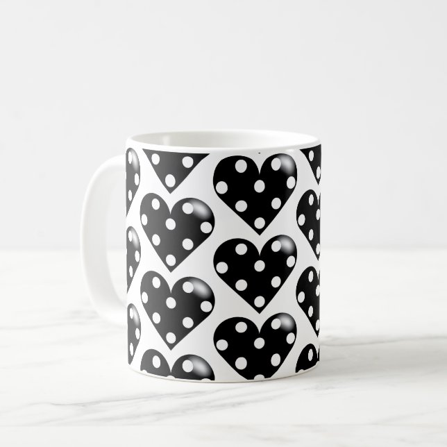 Caneca De Café Coração Preto com Bolinhas (Frente Esquerda)
