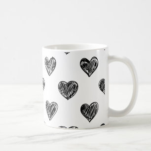 Caneca De Café Coração Preto e Branco - Cama de Padrões