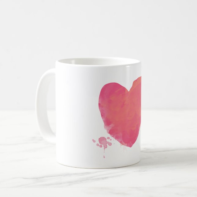 Caneca De Café Coração Rosa (Frente Esquerda)