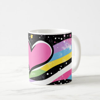 Caneca De Café coração rosa com um contorno preto grosso, centrad