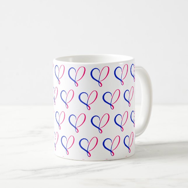 Caneca De Café Coração Rosa e Azul (Frente Esquerda)