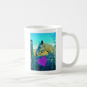 Caneca De Café Coração Rosa e Cavalo Amarelo