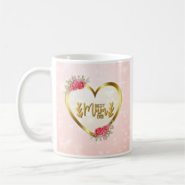 Caneca De Café Coração Rosa e Coração Dourado Para a Melhor Mãe d