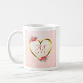 Caneca De Café Coração Rosa e Dourado Personalizado