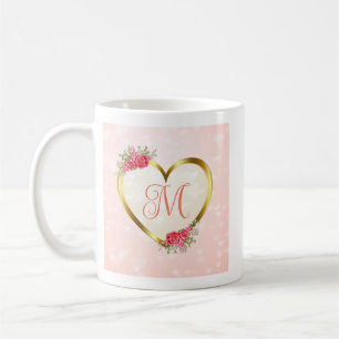 Caneca De Café Coração Rosa e Dourado Personalizado