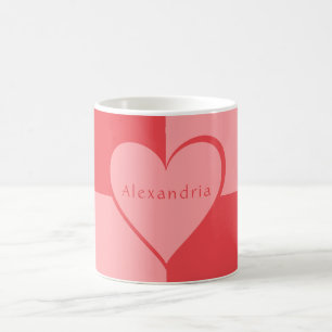 Caneca De Café Coração Rosa e Vermelho Personalizado