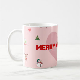 Caneca De Café "Coração Rosa, Feliz Café de Natal, Mug com Festiv