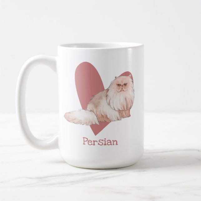 Caneca De Café Coração Rosa-Gatinho de Aquarela de Gata Persa (Esquerda)